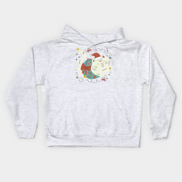 Meowy Christmas Cat Kids Hoodie by AvocadoShop